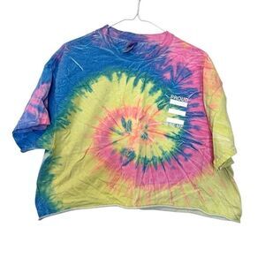 Colortone Tie Dye Proud 2 Be Me Pride Short Sleeve Multicolor Crop T-Shirt Sz XL